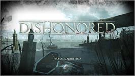 Title screen of Dishonored on the Microsoft Windows.