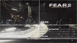 Title screen of F.E.A.R. 2 - Project Origin on the Microsoft Windows.