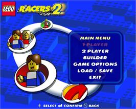 Title screen of LEGO Racers 2 on the Microsoft Windows.