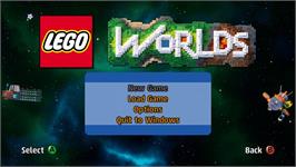Title screen of LEGO Worlds on the Microsoft Windows.