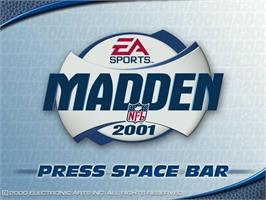Title screen of Madden NFL 2001 on the Microsoft Windows.