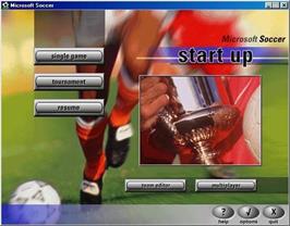 Title screen of Microsoft Soccer on the Microsoft Windows.