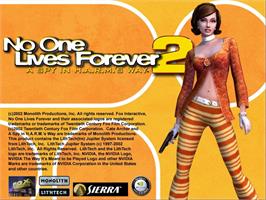 Title screen of No One Lives Forever 2 - A Spy in H.A.R.M.'s Way on the Microsoft Windows.