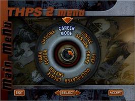 Title screen of Tony Hawk's Pro Skater 2 on the Microsoft Windows.