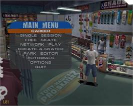 Title screen of Tony Hawk's Pro Skater 3 on the Microsoft Windows.