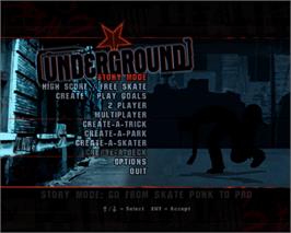 Title screen of Tony Hawk's Underground on the Microsoft Windows.