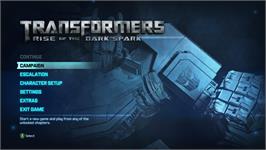 Title screen of Transformers - Rise of the Dark Spark on the Microsoft Windows.