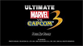 Title screen of Ultimate Marvel vs Capcom 3 on the Microsoft Windows.