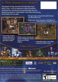 Box back cover for Baldur's Gate: Dark Alliance 2 on the Microsoft Xbox.