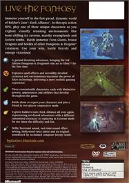 Box back cover for Baldur's Gate - Dark Alliance on the Microsoft Xbox.