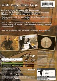 Box back cover for Commandos: Strike Force on the Microsoft Xbox.