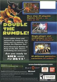 Box back cover for Digimon Rumble Arena 2 on the Microsoft Xbox.