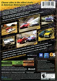 Box back cover for Ford vs. Chevy on the Microsoft Xbox.