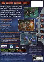 Box back cover for Hunter: The Reckoning - Redeemer on the Microsoft Xbox.