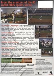 Box back cover for Major League Baseball 2k5 on the Microsoft Xbox.