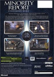 Box back cover for Minority Report: Everybody Runs on the Microsoft Xbox.