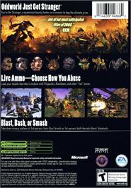 Box back cover for Oddworld - Stranger's Wrath on the Microsoft Xbox.