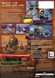 Box back cover for Star Wars: The Clone Wars on the Microsoft Xbox.