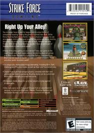 Box back cover for Strike Force Bowling on the Microsoft Xbox.