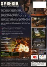 Box back cover for Syberia on the Microsoft Xbox.