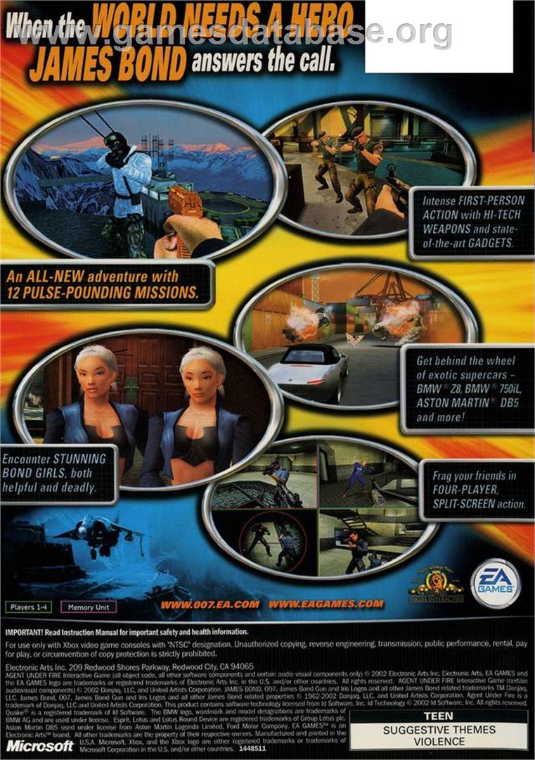 007: Agent Under Fire - Microsoft Xbox - Artwork - Box Back