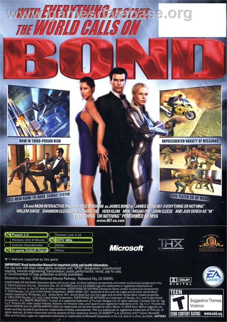 007 - Everything Or Nothing - Microsoft Xbox - Artwork - Box Back