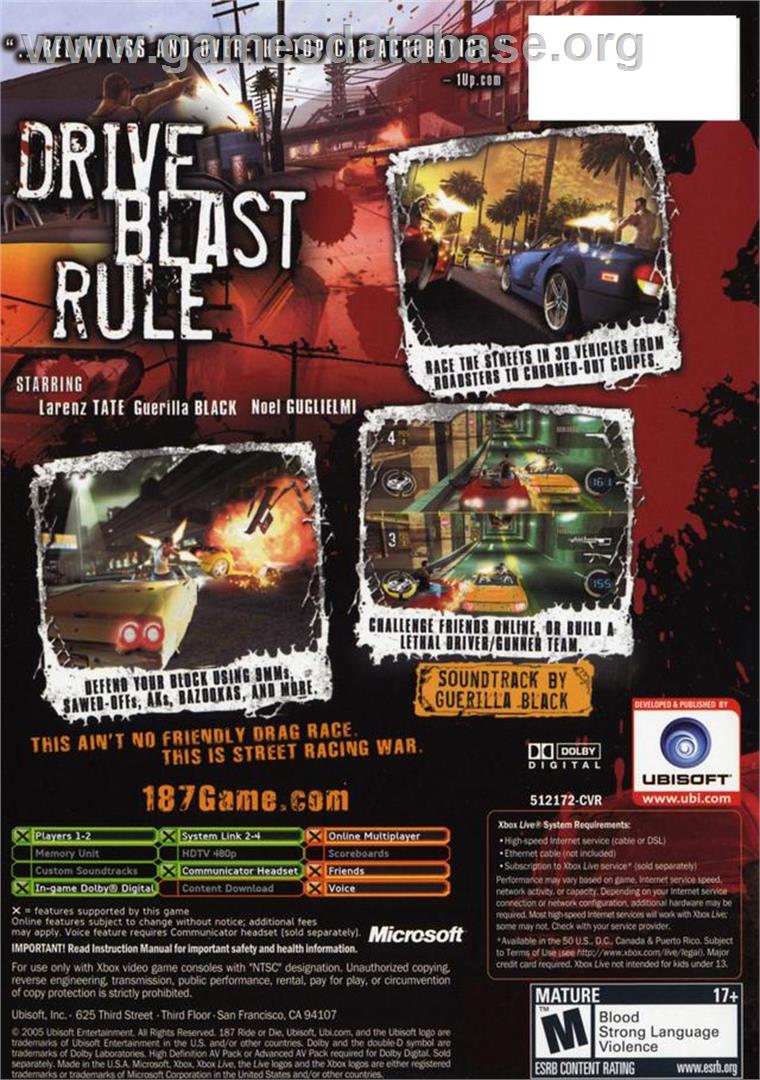 187: Ride or Die - Microsoft Xbox - Artwork - Box Back