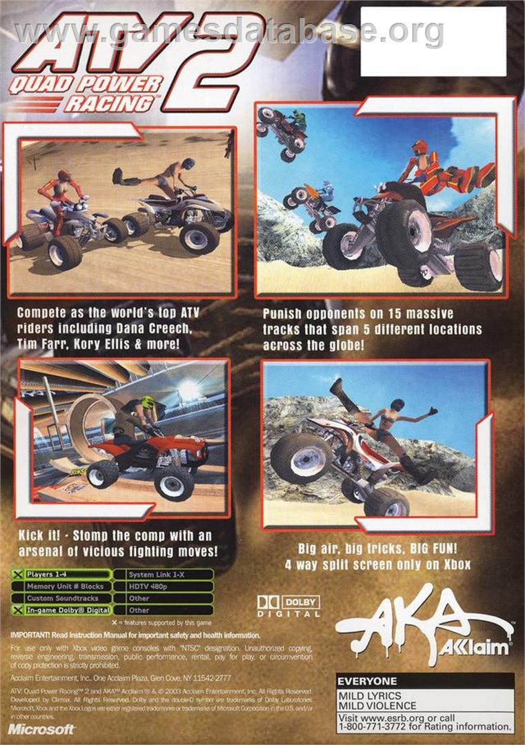 ATV: Quad Power Racing 2 - Microsoft Xbox - Artwork - Box Back