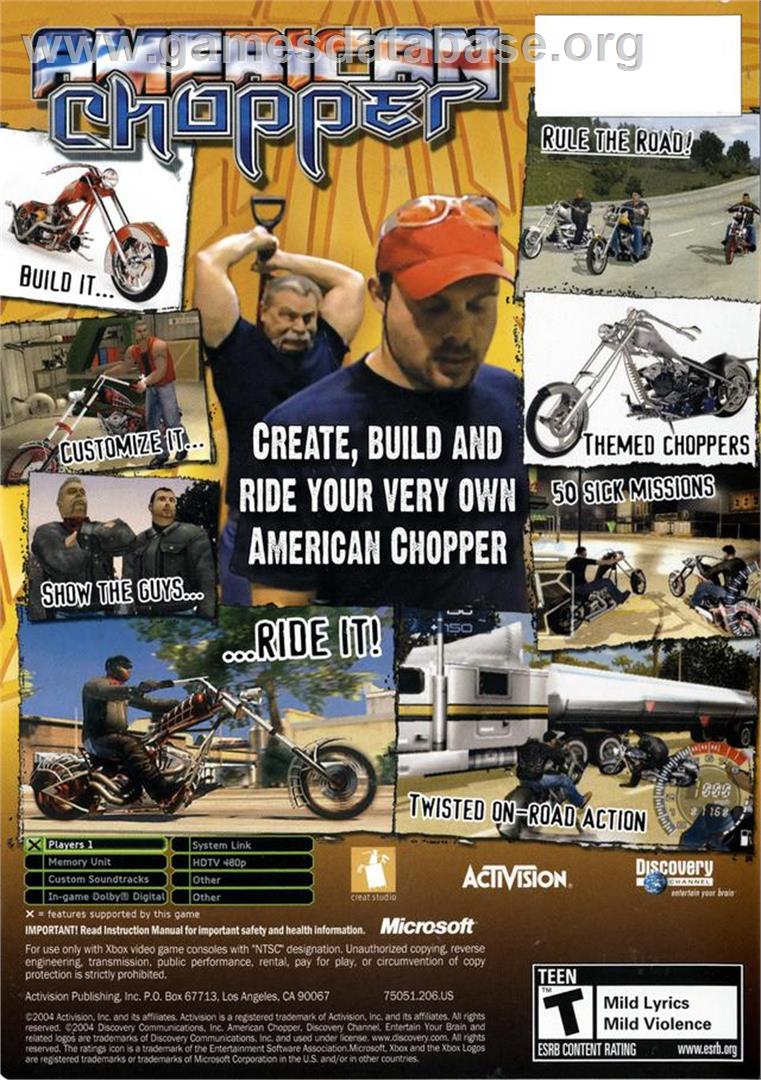 American Chopper - Microsoft Xbox - Artwork - Box Back