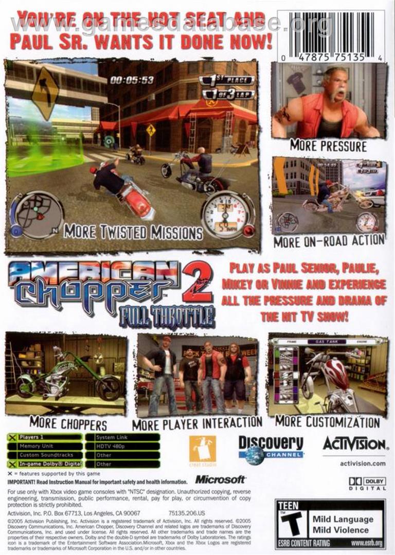 American Chopper 2: Full Throttle - Microsoft Xbox - Artwork - Box Back