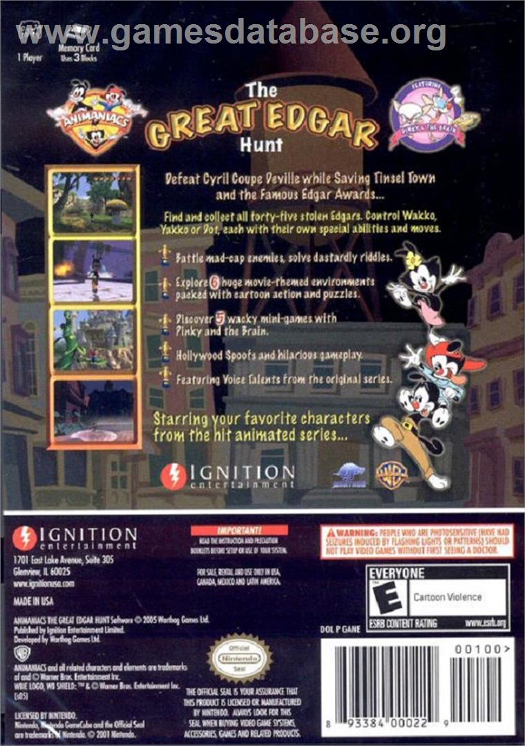 Animaniacs - The Great Edgar Hunt - Microsoft Xbox - Artwork - Box Back
