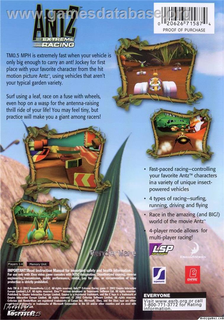 Antz Extreme Racing - Microsoft Xbox - Artwork - Box Back