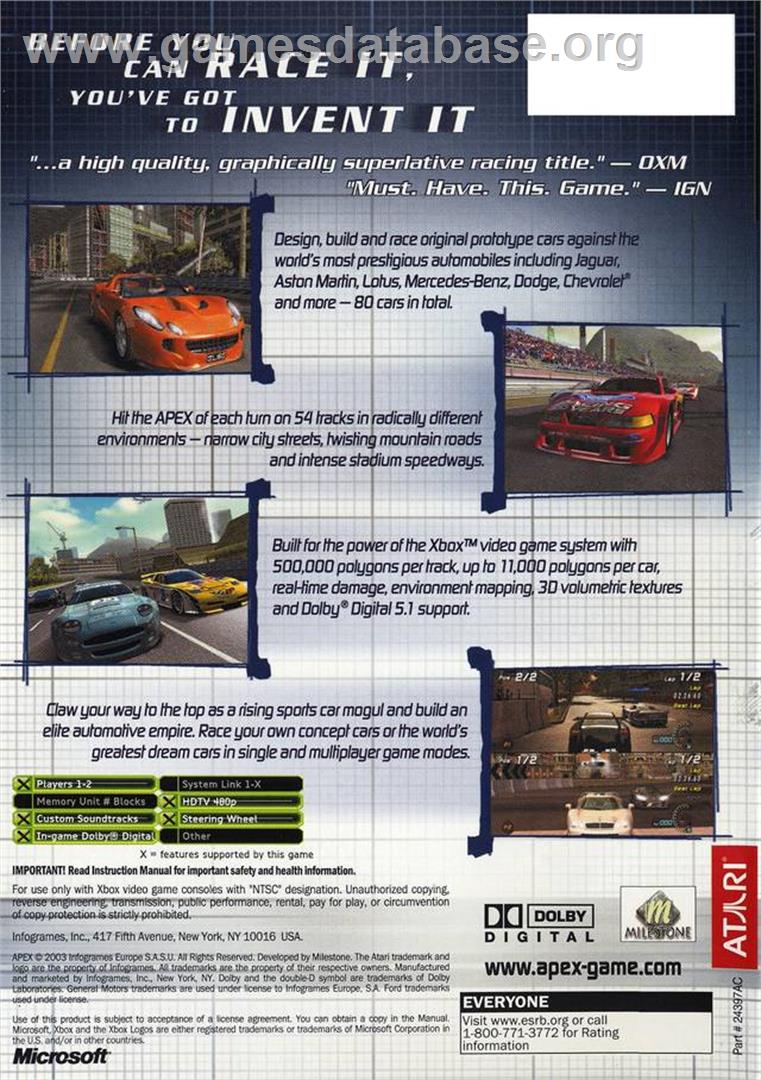 Apex - Microsoft Xbox - Artwork - Box Back