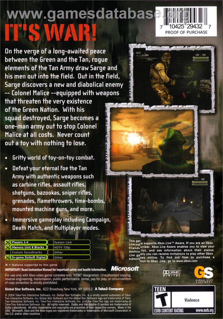 Army Men - Sarge's War - Microsoft Xbox - Artwork - Box Back