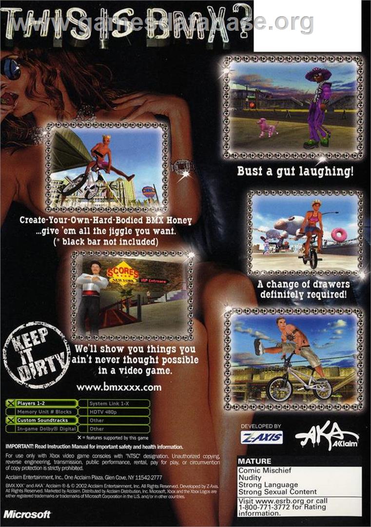 BMX XXX - Microsoft Xbox - Artwork - Box Back