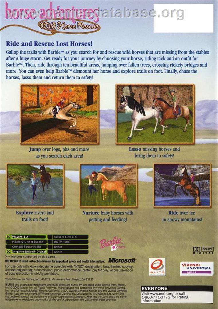 Barbie Horse Adventures - Wild Horse Rescue - Microsoft Xbox - Artwork - Box Back