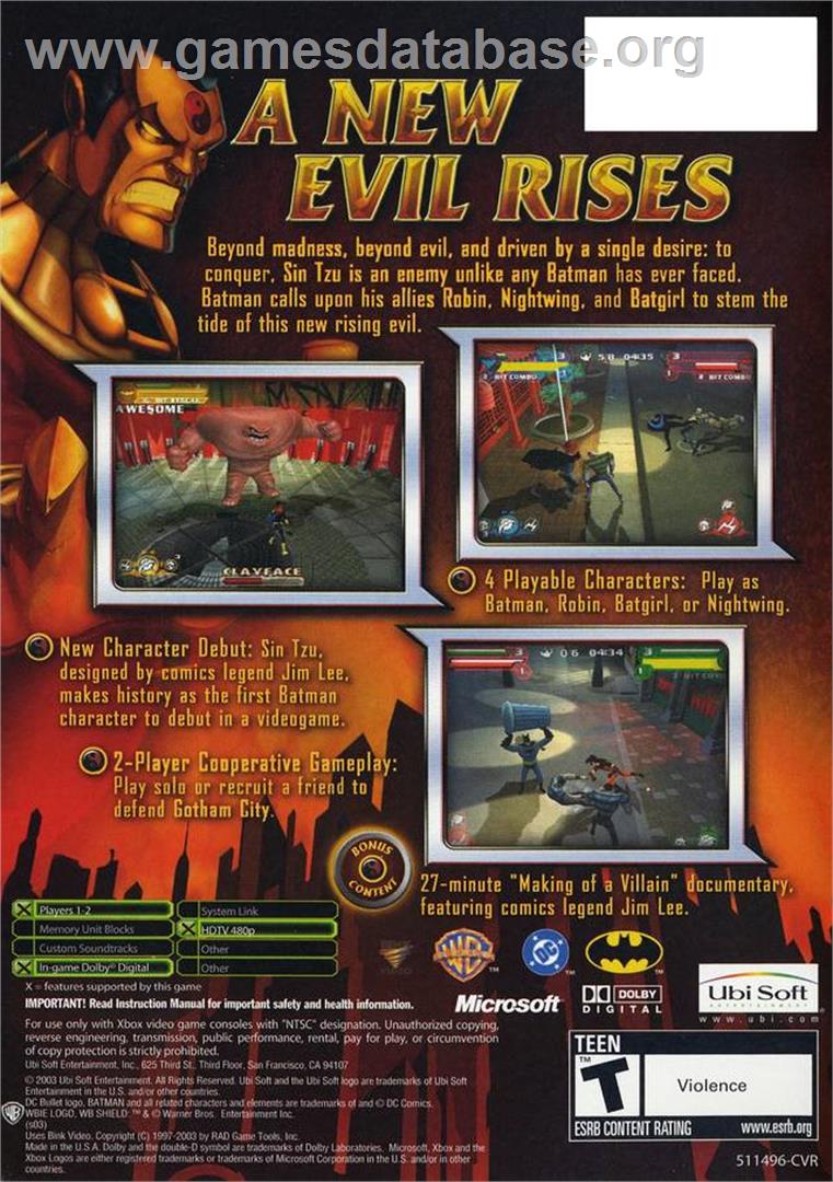 Batman: Rise of Sin Tzu - Microsoft Xbox - Artwork - Box Back
