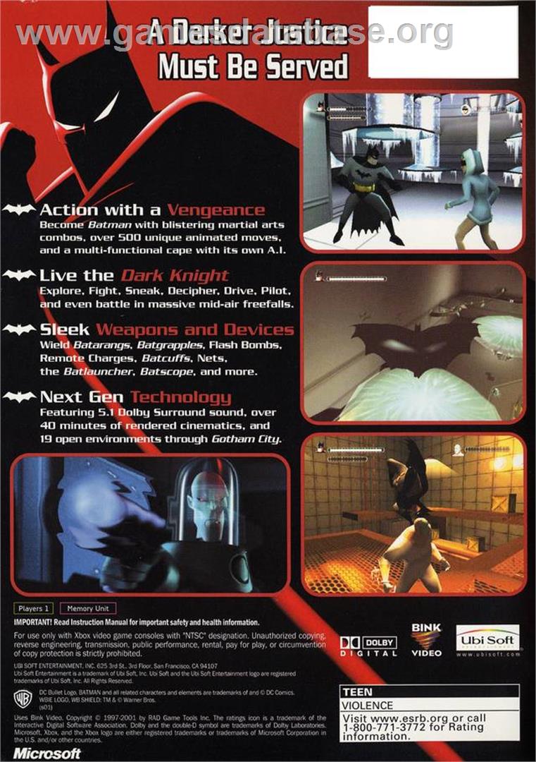 Batman - Vengeance - Microsoft Xbox - Artwork - Box Back