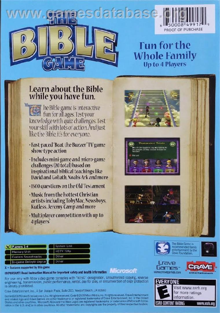 Bible Game, The - Microsoft Xbox - Artwork - Box Back