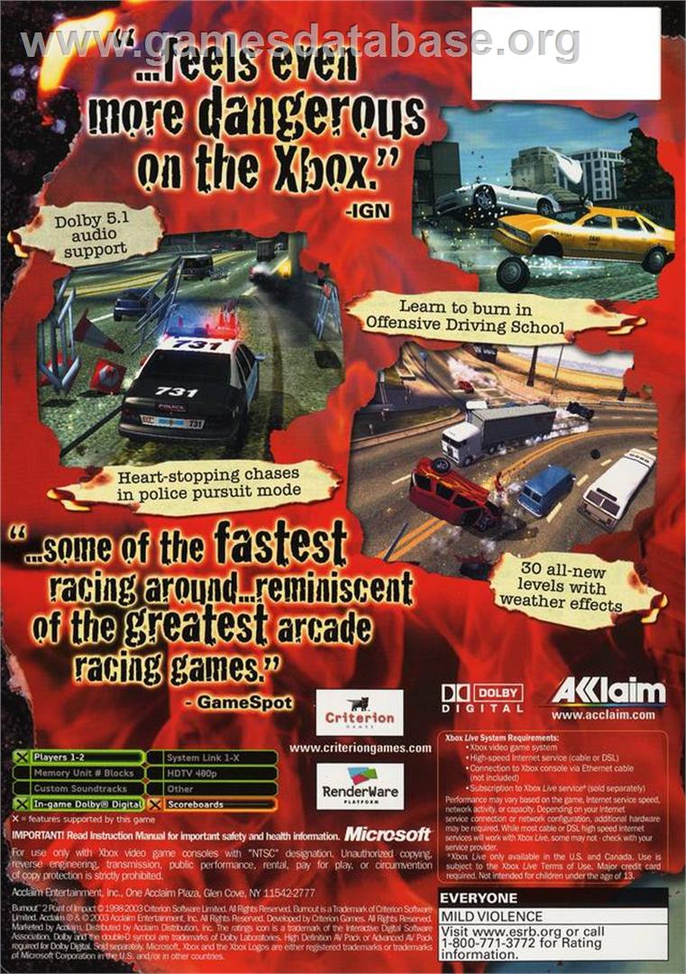 Burnout 2: Point of Impact - Microsoft Xbox - Artwork - Box Back