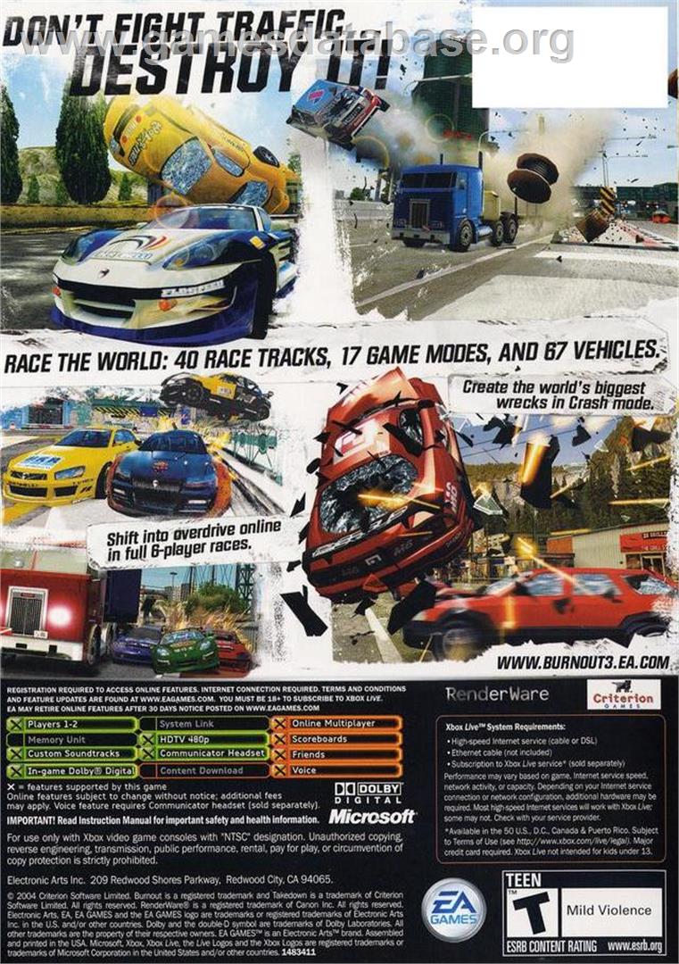 Burnout 3 - Takedown - Microsoft Xbox - Artwork - Box Back