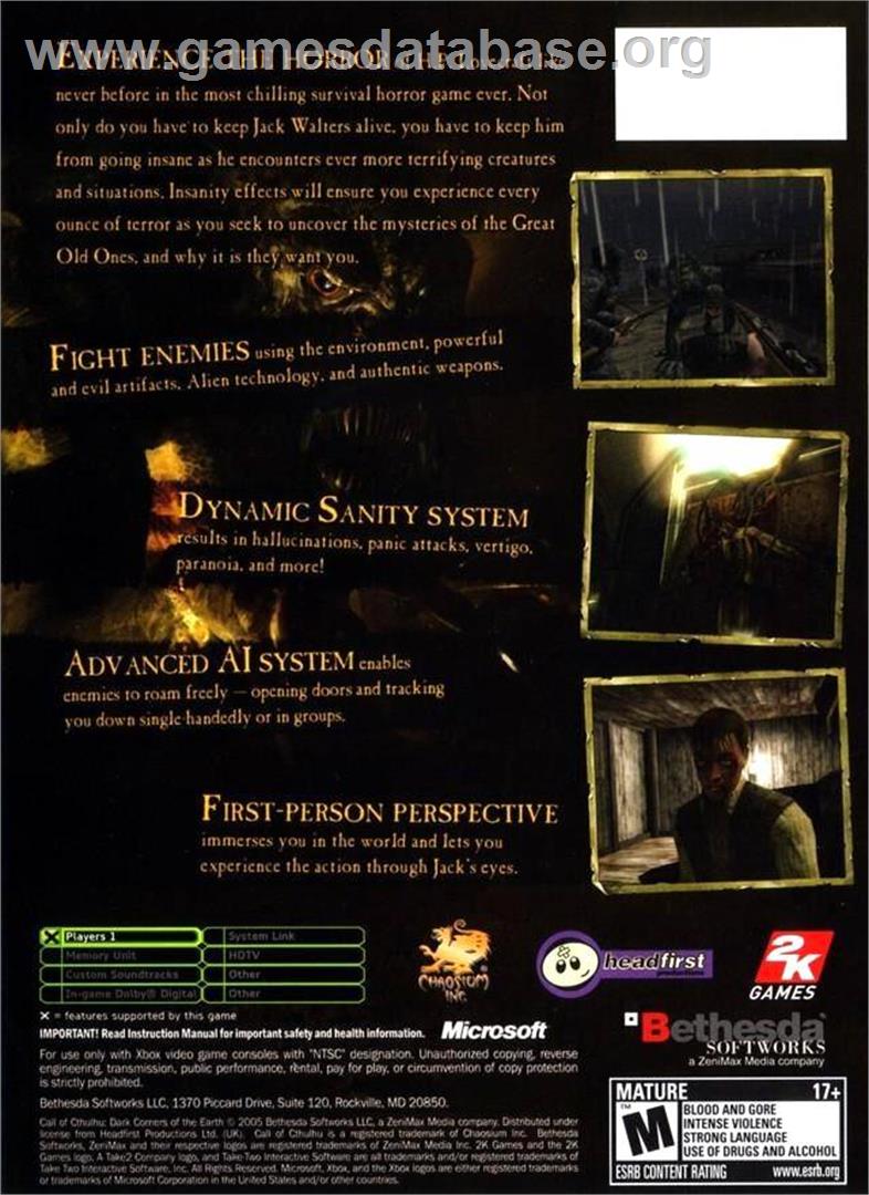 Call of Cthulhu: Dark Corners of the Earth - Microsoft Xbox - Artwork - Box Back