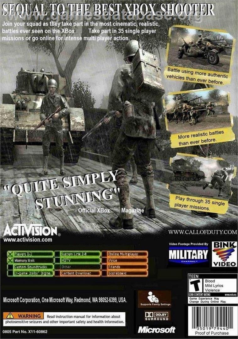 Call of Duty 3 - Microsoft Xbox - Artwork - Box Back