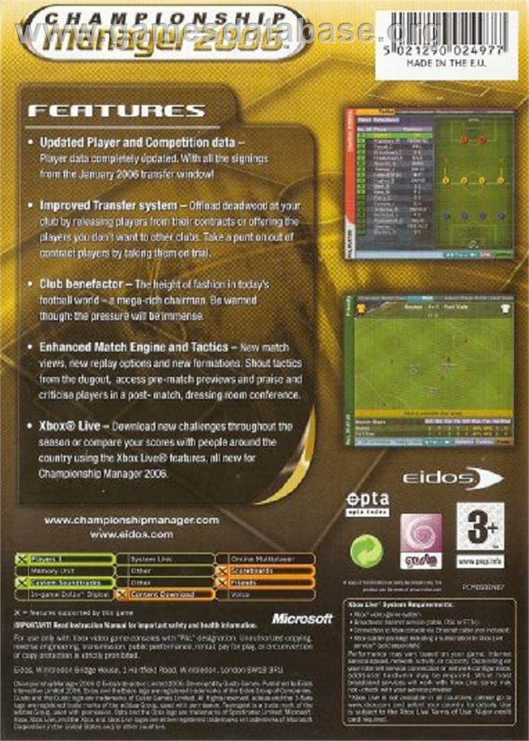 Championship Manager 2006 - Microsoft Xbox - Artwork - Box Back