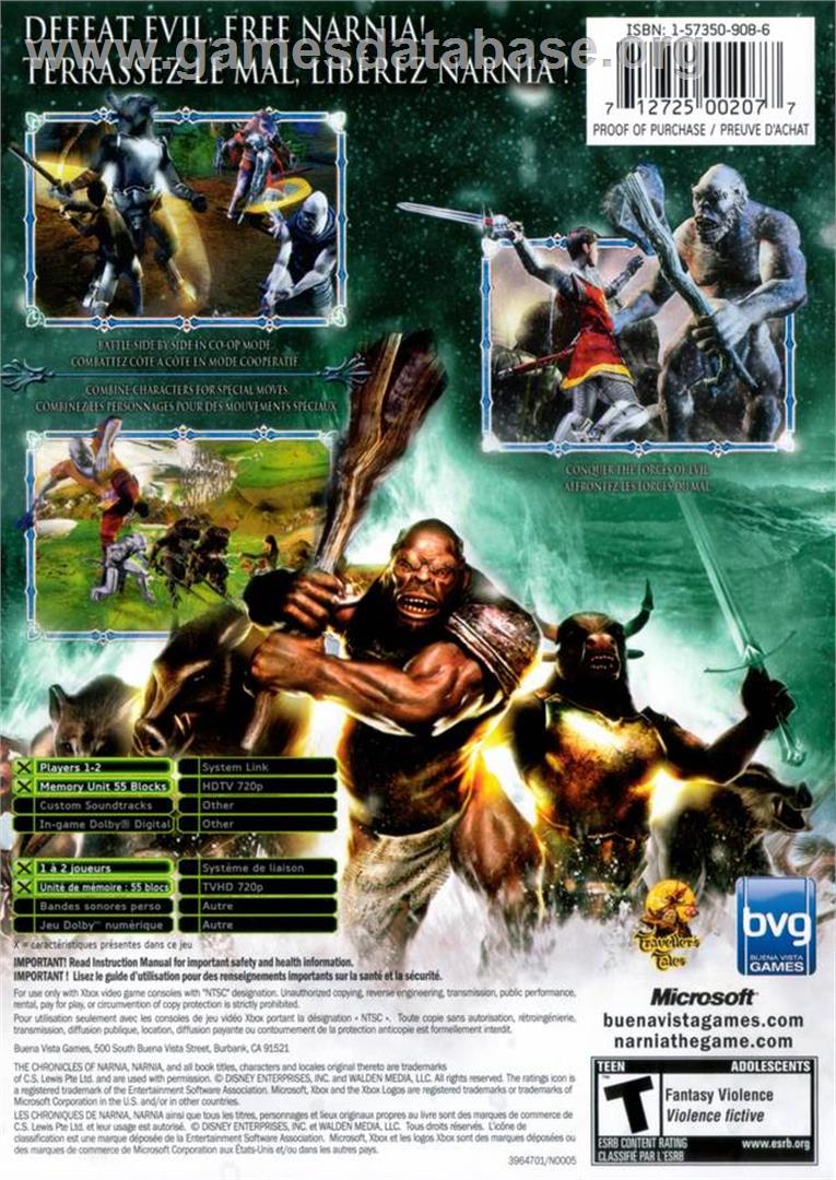 Chronicles Of Narnia, The - The Lion, The Witch And The Wardrobe - Microsoft Xbox - Artwork - Box Back