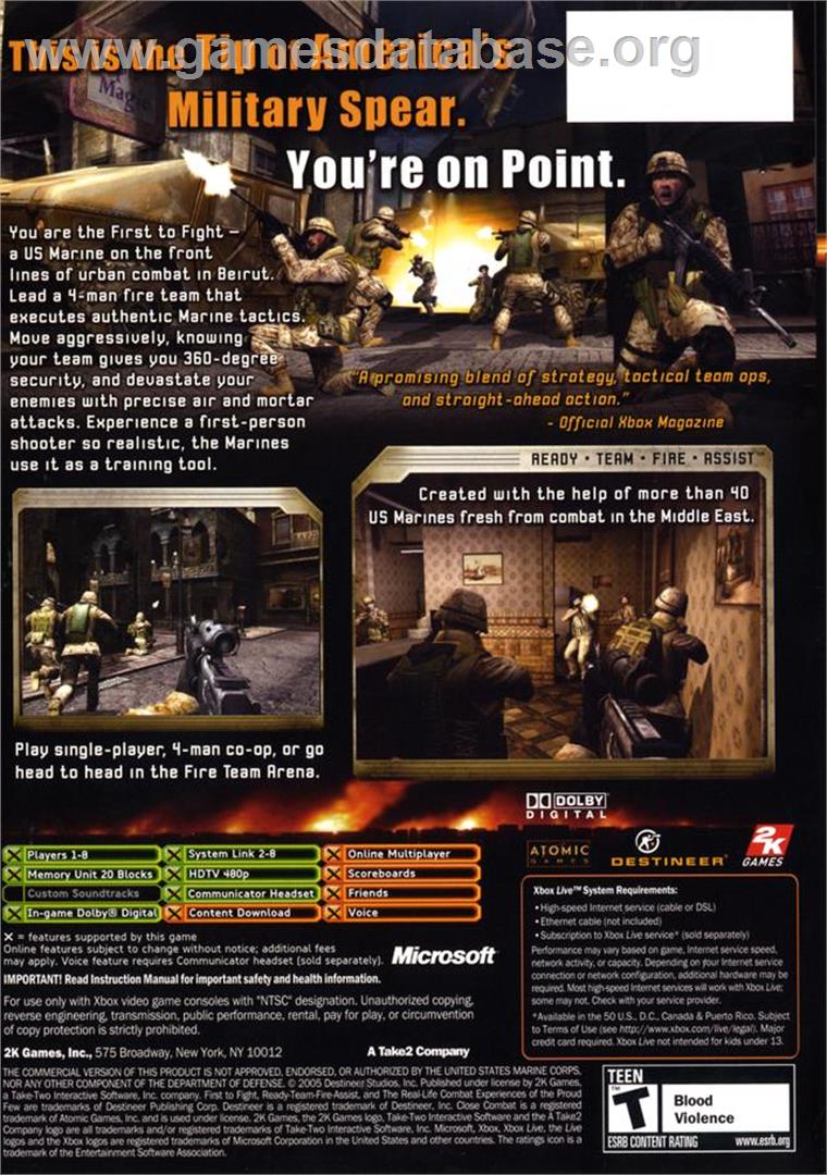 Close Combat - First To Fight - Microsoft Xbox - Artwork - Box Back