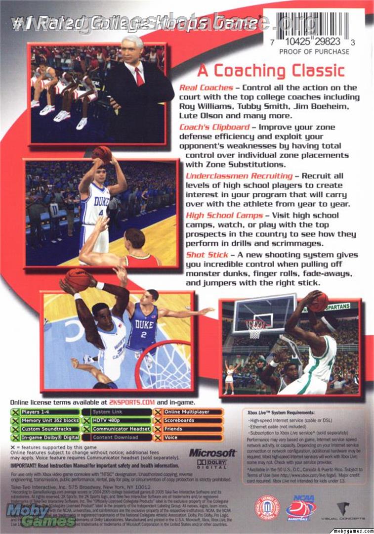 College Hoops 2K6 - Microsoft Xbox - Artwork - Box Back