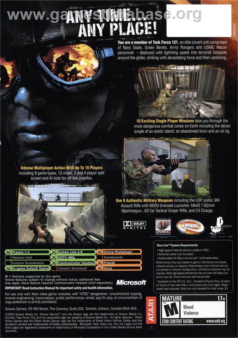 Combat: Task Force 121 - Microsoft Xbox - Artwork - Box Back