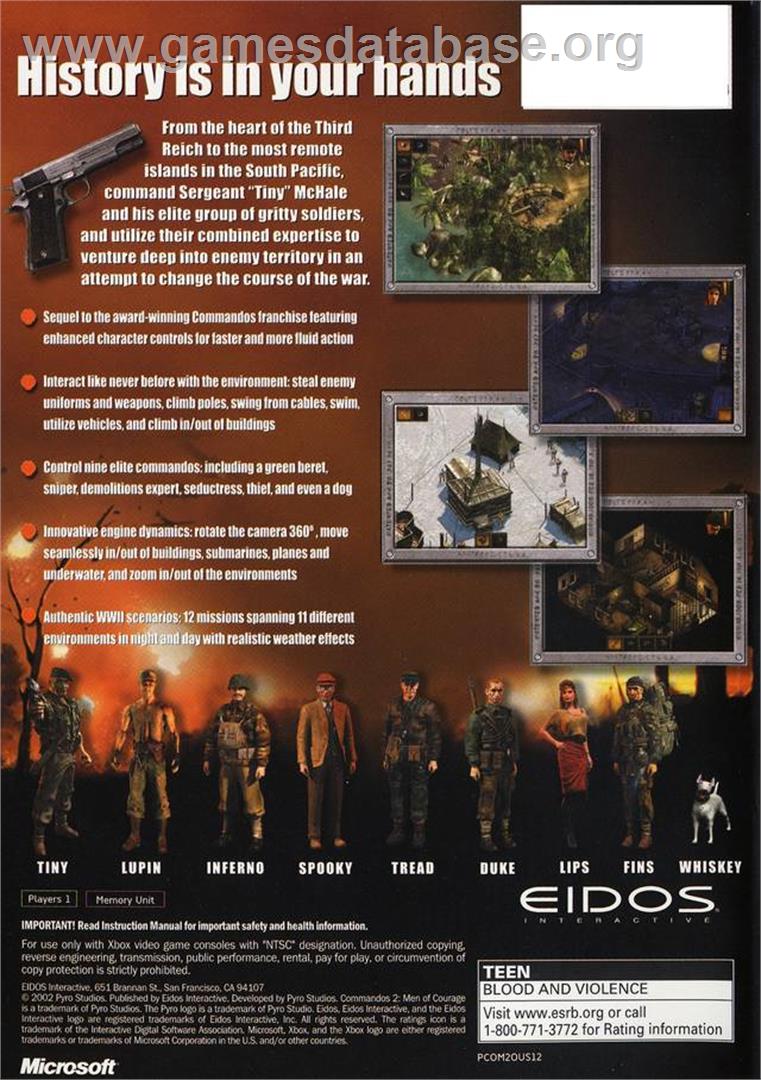 Commandos 2 - Men Of Courage - Microsoft Xbox - Artwork - Box Back