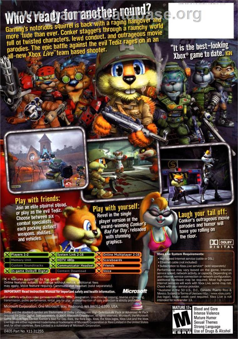 Conker Live And Reloaded Microsoft Xbox Artwork Box Back
